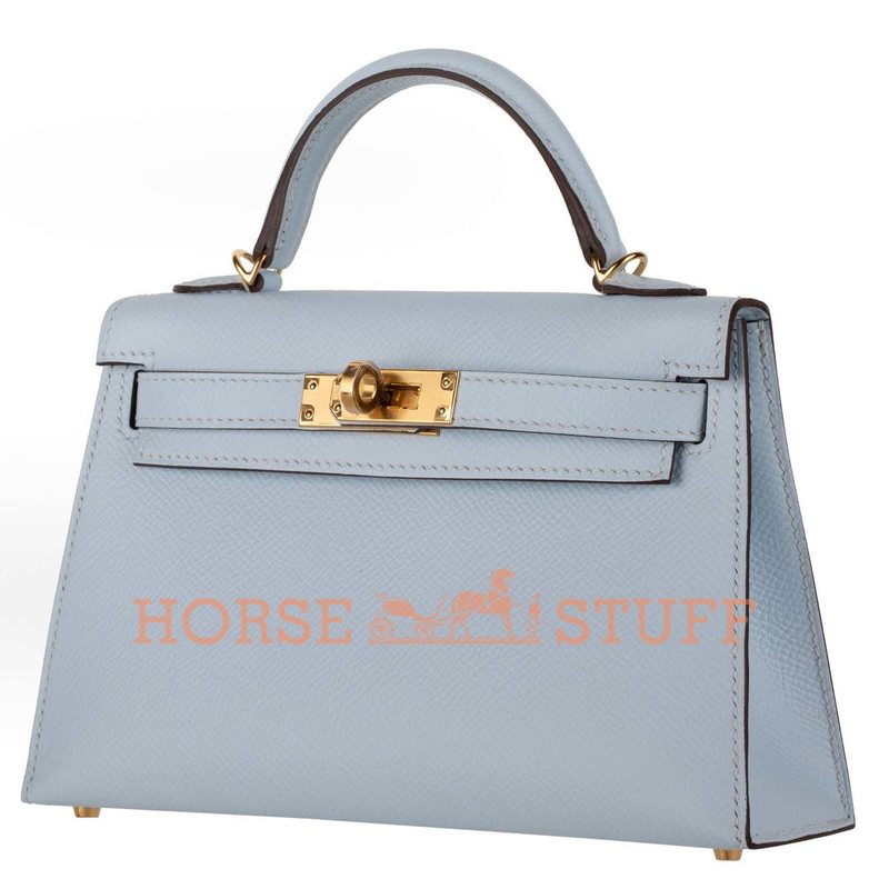 Hermès Kelly Sellier Mini II Blue Brume Epsom GHW