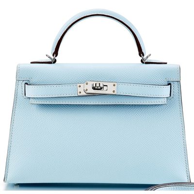 Hermès Kelly Sellier Mini II Blue Brume Epsom PHW