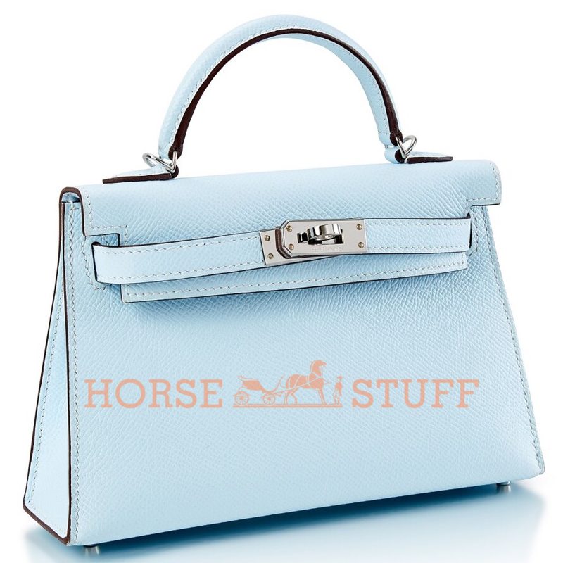 Hermès Kelly Sellier Mini II Blue Brume Epsom PHW