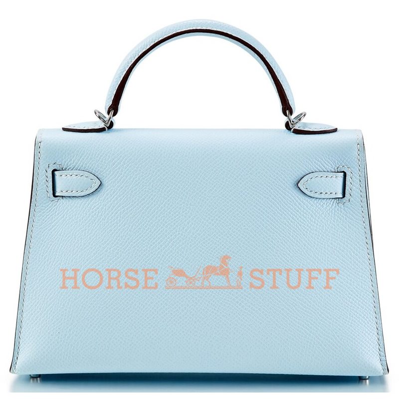 Hermès Kelly Sellier Mini II Blue Brume Epsom PHW