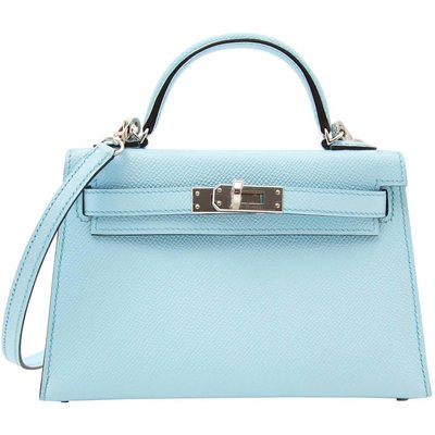 Hermès Kelly Sellier Mini II Blue Zephyr Epsom PHW