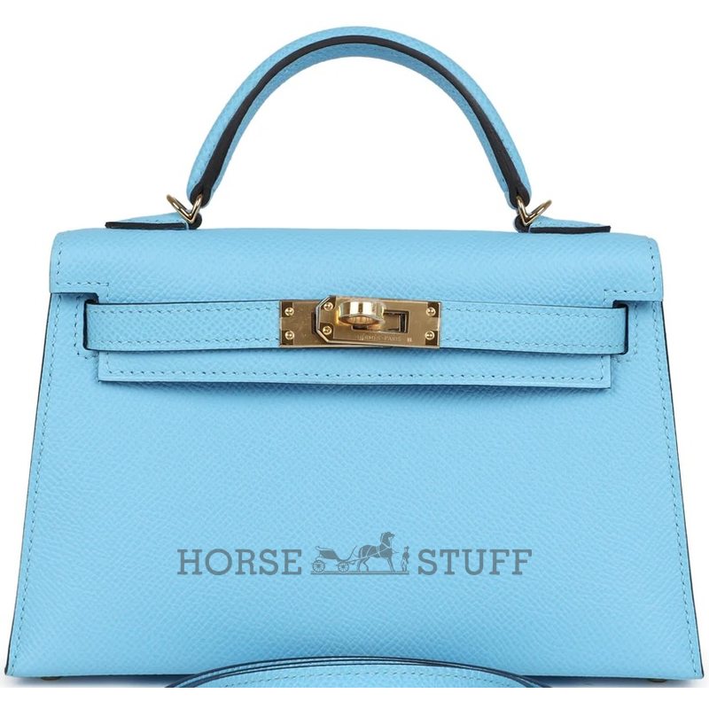 Hermès Kelly Sellier Mini II Celeste Epsom GHW
