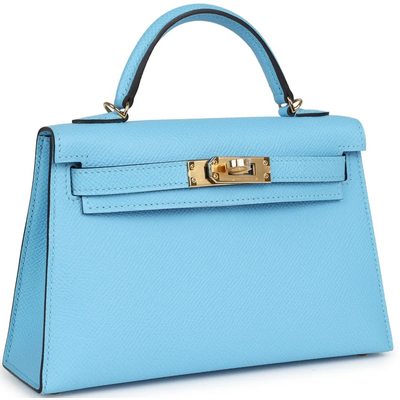 Hermès Kelly Sellier Mini II Celeste Epsom GHW