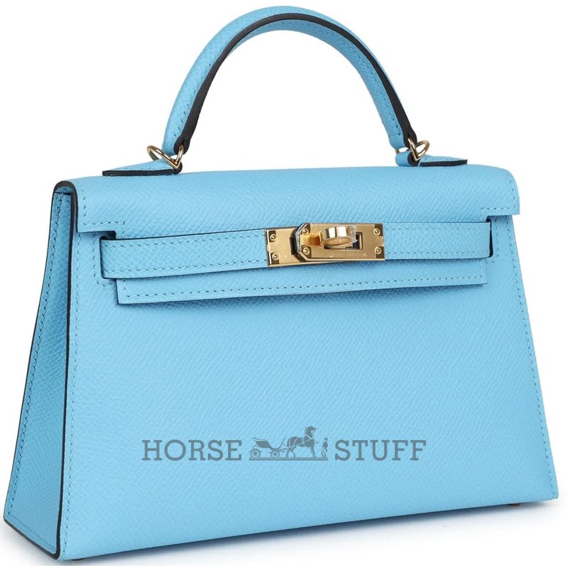 Hermès Kelly Sellier Mini II Celeste Epsom GHW