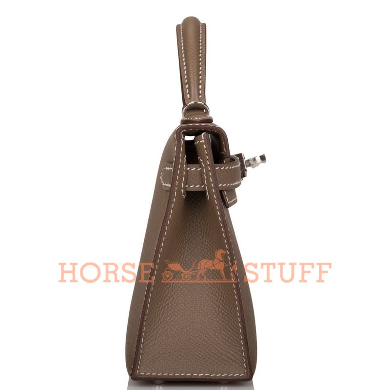 Hermès Kelly Sellier Mini II Etoupe Epsom PHW