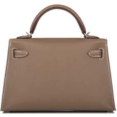 Hermès Kelly Sellier Mini II Etoupe Epsom PHW