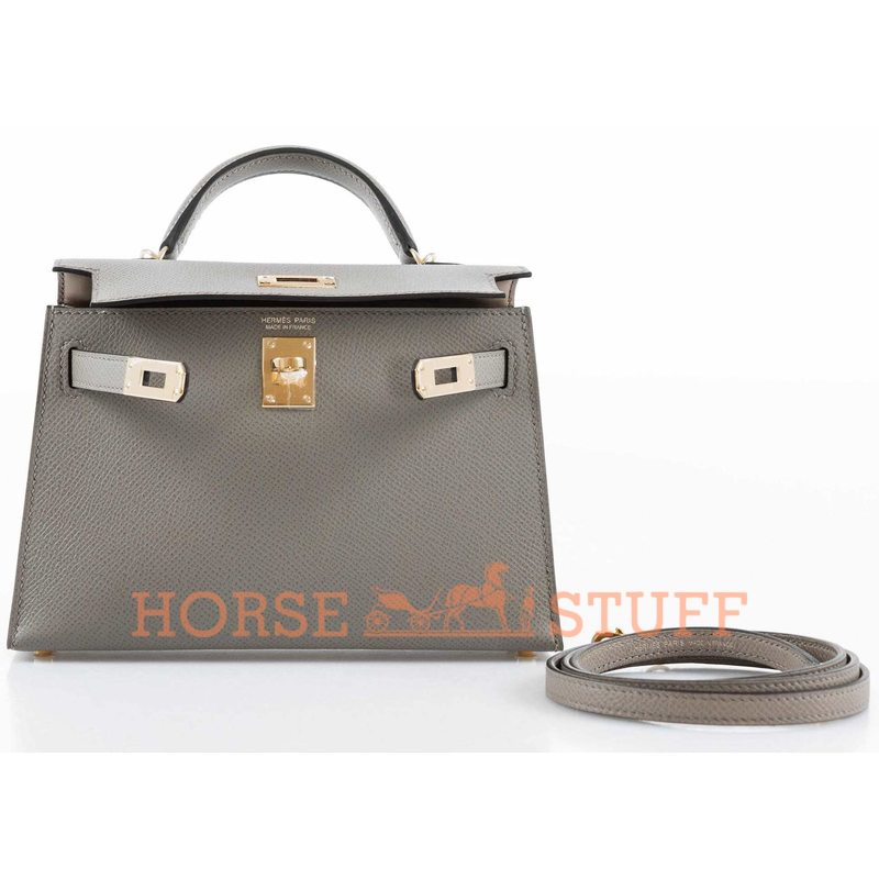 Hermès Kelly Sellier Mini II Gris Asphalt Epsom GHW