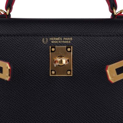 Hermès Kelly Sellier Mini II Special Order HSS Black / Rose Extreme Epsom GHW