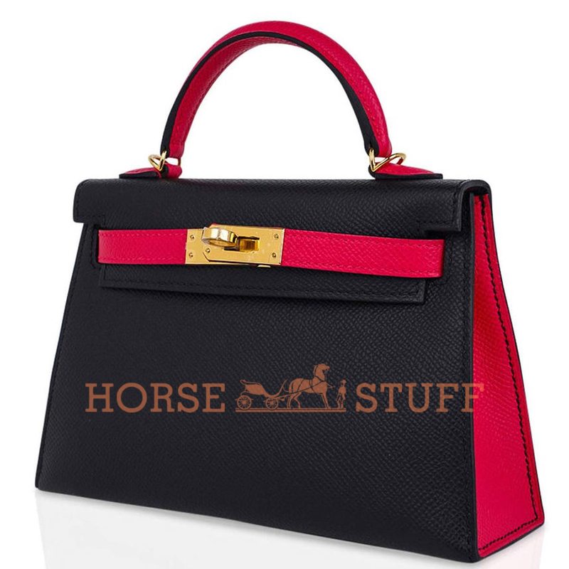 Hermès Kelly Sellier Mini II Special Order HSS Black / Rose Extreme Epsom GHW