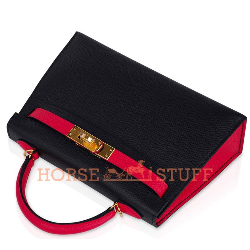 Hermès Kelly Sellier Mini II Special Order HSS Black / Rose Extreme Epsom GHW