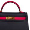 Hermès Kelly Sellier Mini II Special Order HSS Black / Rose Extreme Epsom GHW