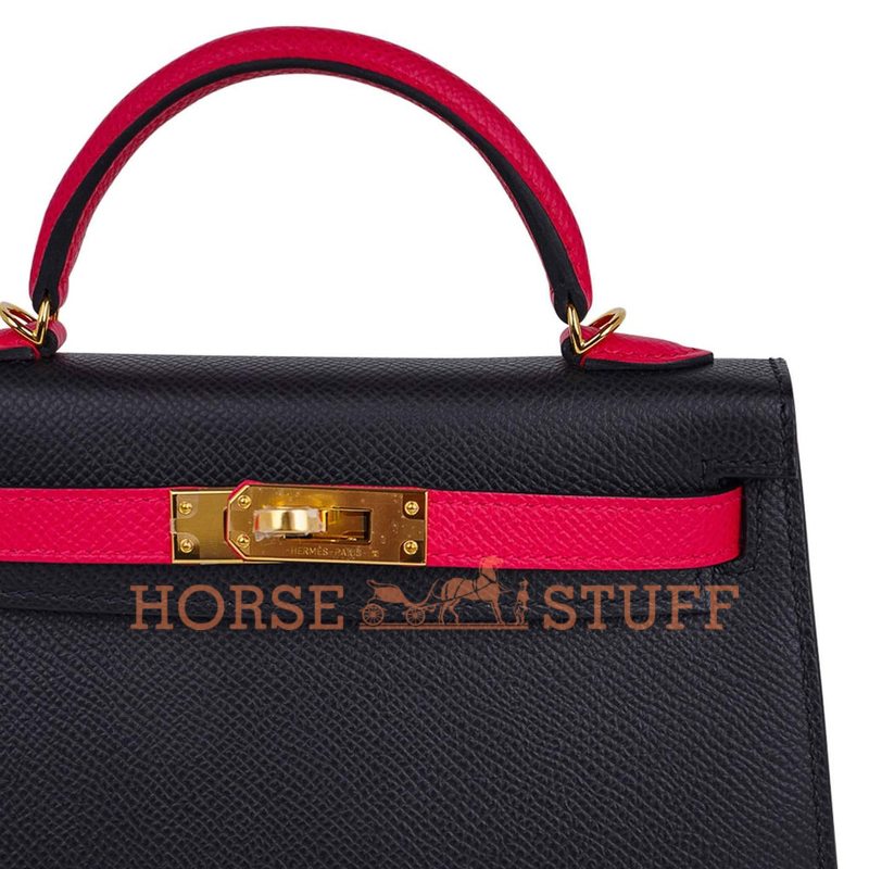 Hermès Kelly Sellier Mini II Special Order HSS Black / Rose Extreme Epsom GHW