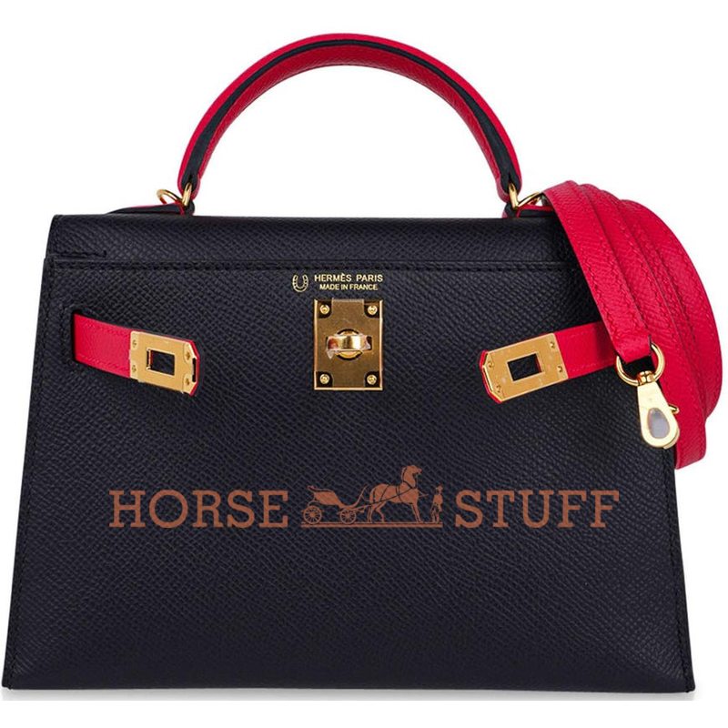 Hermès Kelly Sellier Mini II Special Order HSS Black / Rose Extreme Epsom GHW