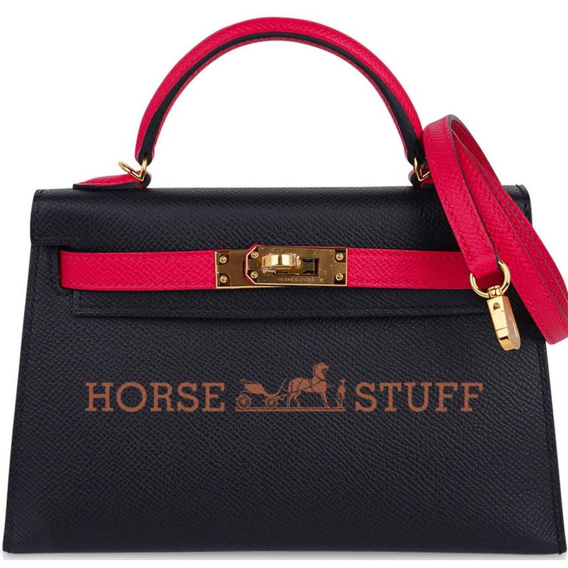 Hermès Kelly Sellier Mini II Special Order HSS Black / Rose Extreme Epsom GHW