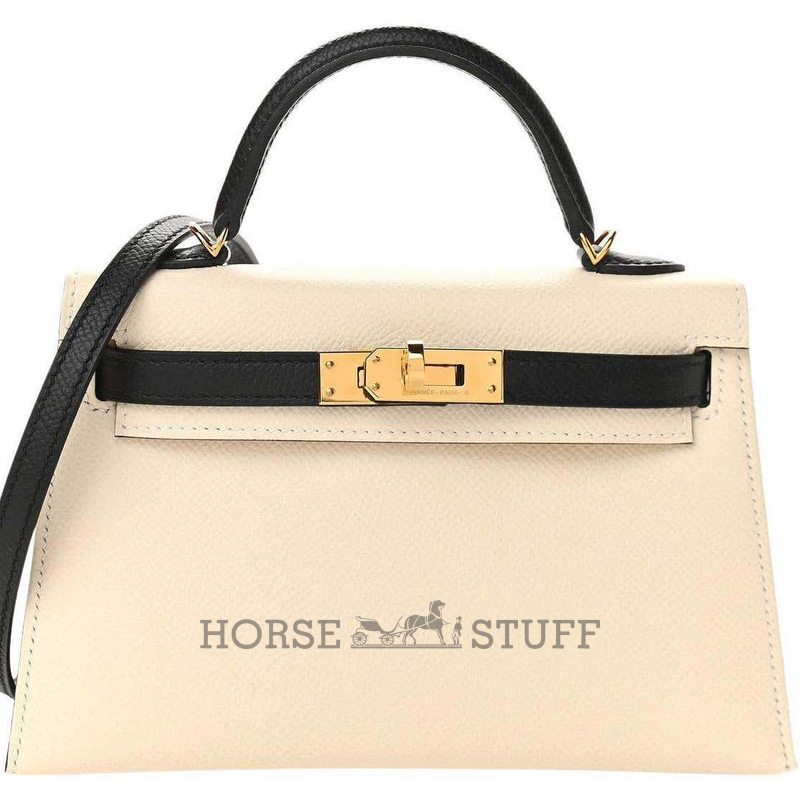 Hermès Kelly Sellier Mini II Special Order HSS Craie / Black Epsom GHW