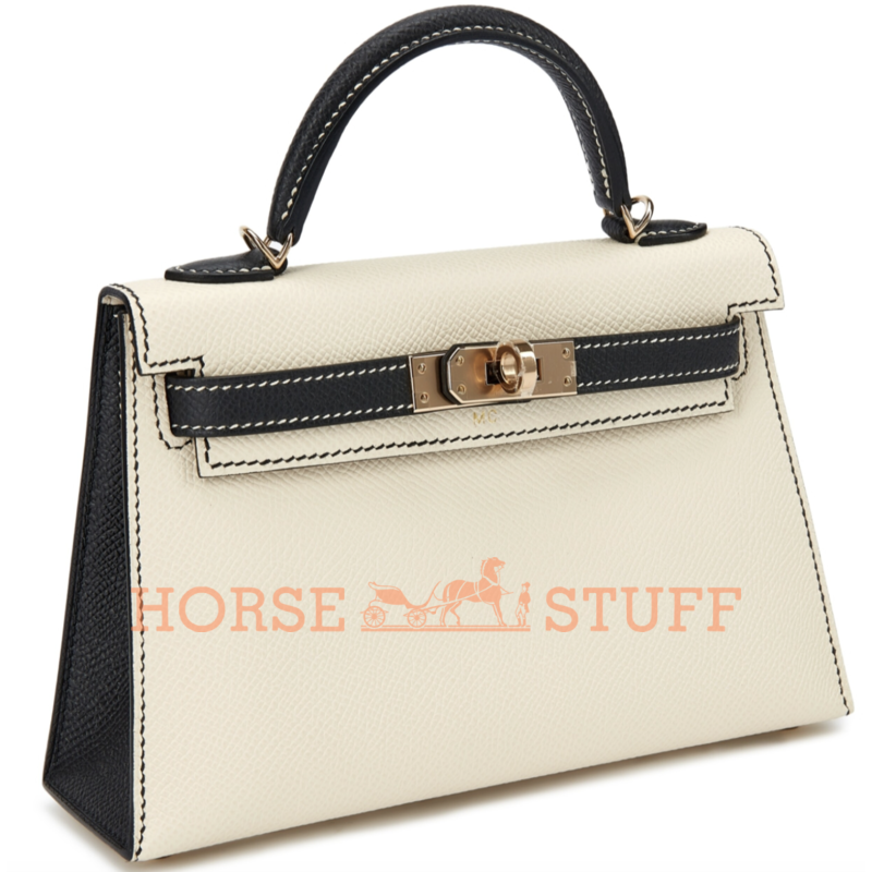 Hermès Kelly Sellier Mini II Special Order HSS Craie / Black Epsom Permabrass