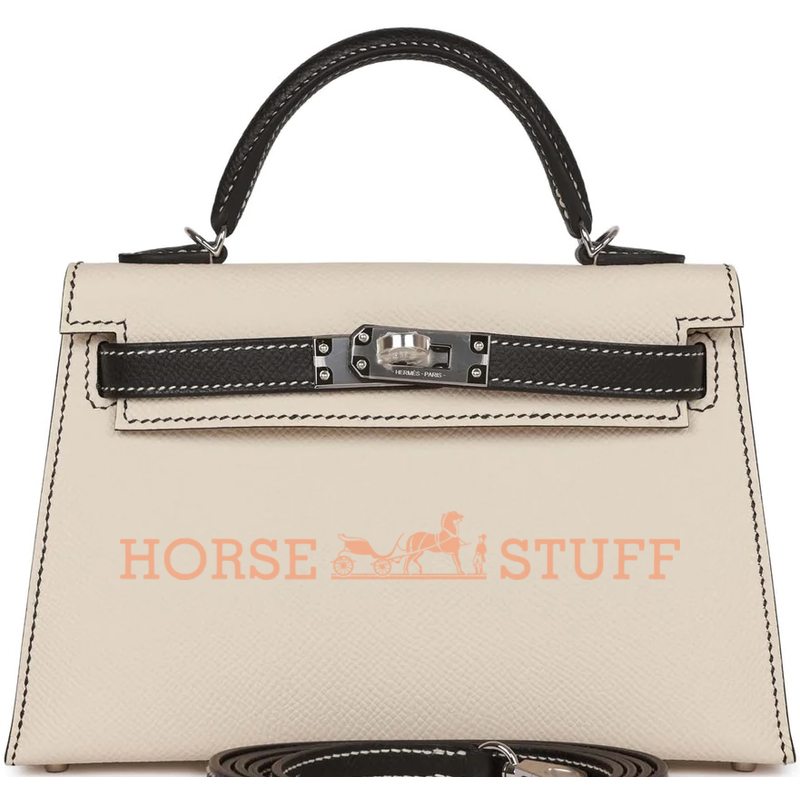 Hermès Kelly Sellier Mini II Special Order HSS Craie / Black Epsom PHW