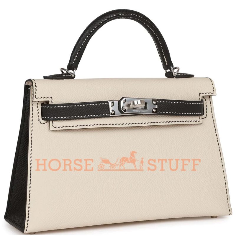 Hermès Kelly Sellier Mini II Special Order HSS Craie / Black Epsom PHW