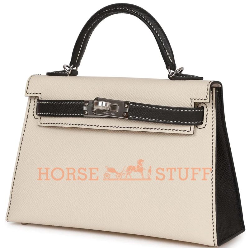 Hermès Kelly Sellier Mini II Special Order HSS Craie / Black Epsom PHW