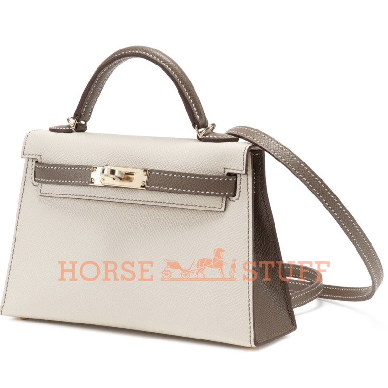 Hermès Kelly Sellier Mini II Special Order HSS Craie / Etoupe Epsom Permabrass