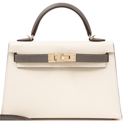 Hermès Kelly Sellier Mini II Special Order HSS Craie / Gris Meyer Epsom Permabrass