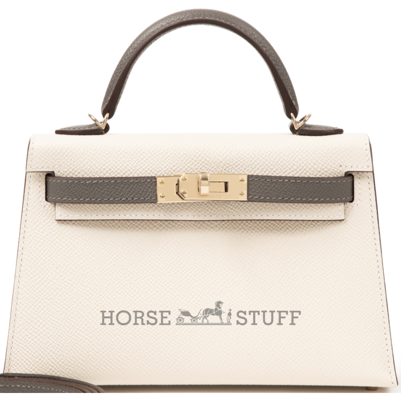 Hermès Kelly Sellier Mini II Special Order HSS Craie / Gris Meyer Epsom Permabrass