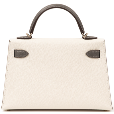 Hermès Kelly Sellier Mini II Special Order HSS Craie / Gris Meyer Epsom Permabrass