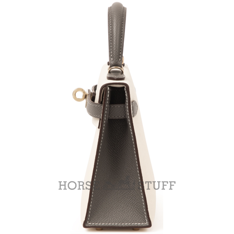 Hermès Kelly Sellier Mini II Special Order HSS Craie / Gris Meyer Epsom Permabrass