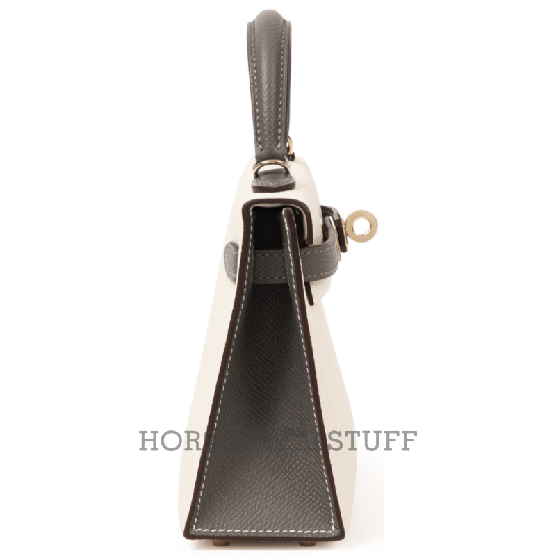 Hermès Kelly Sellier Mini II Special Order HSS Craie / Gris Meyer Epsom Permabrass