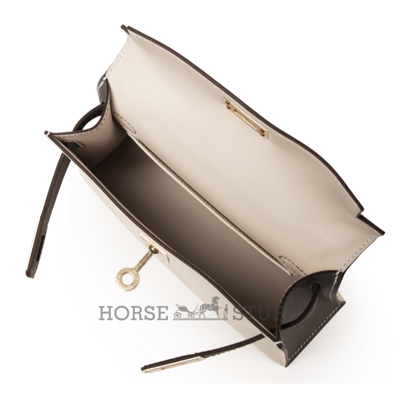 Hermès Kelly Sellier Mini II Special Order HSS Craie / Gris Meyer Epsom Permabrass