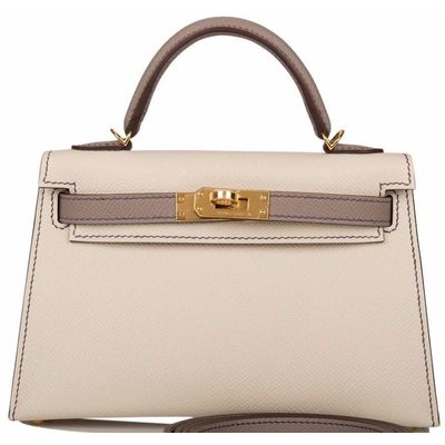 Hermès Kelly Sellier Mini II Special Order HSS Craie / Gris Asphalt GHW