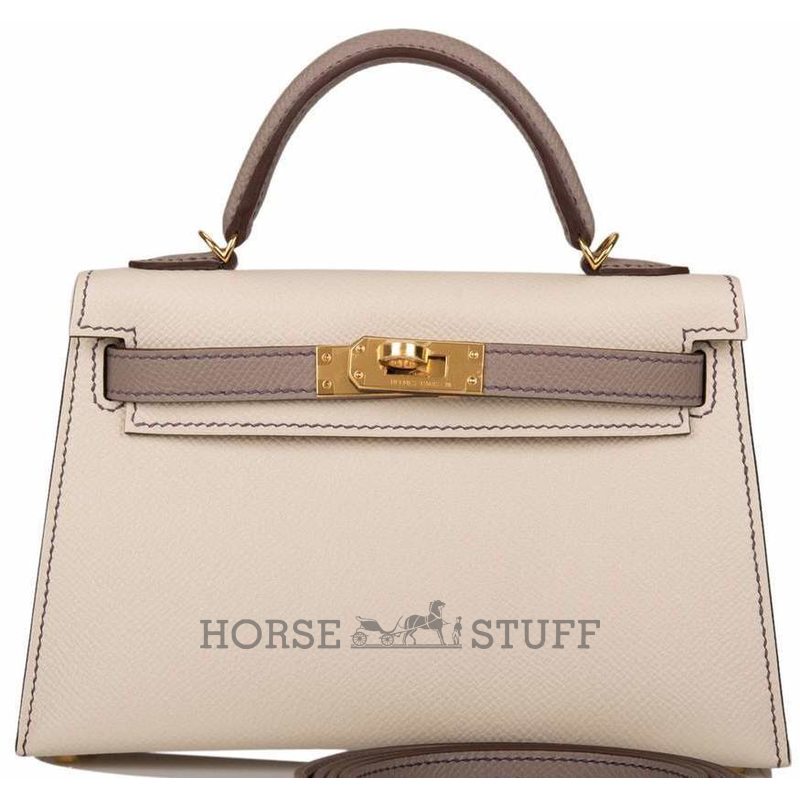 Hermès Kelly Sellier Mini II Special Order HSS Craie / Gris Asphalt GHW