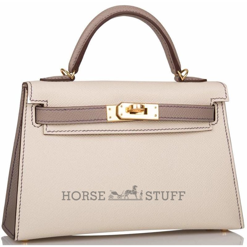 Hermès Kelly Sellier Mini II Special Order HSS Craie / Gris Asphalt GHW
