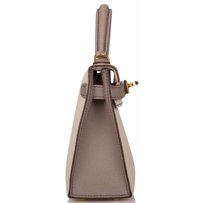 Hermès Kelly Sellier Mini II Special Order HSS Craie / Gris Asphalt GHW