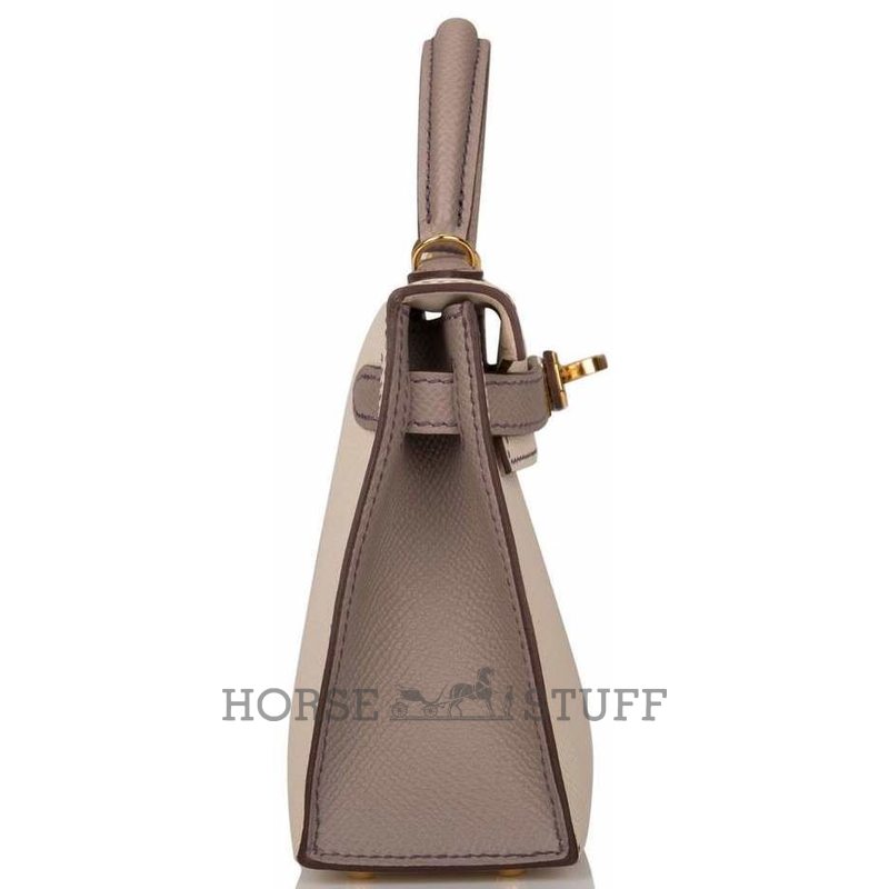 Hermès Kelly Sellier Mini II Special Order HSS Craie / Gris Asphalt GHW
