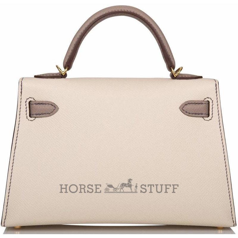 Hermès Kelly Sellier Mini II Special Order HSS Craie / Gris Asphalt GHW