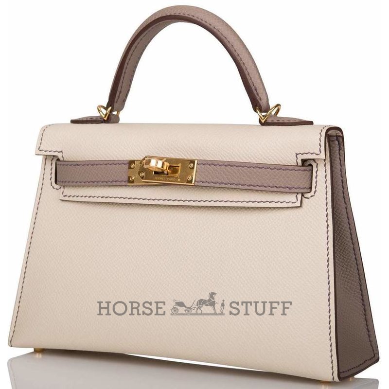 Hermès Kelly Sellier Mini II Special Order HSS Craie / Gris Asphalt GHW