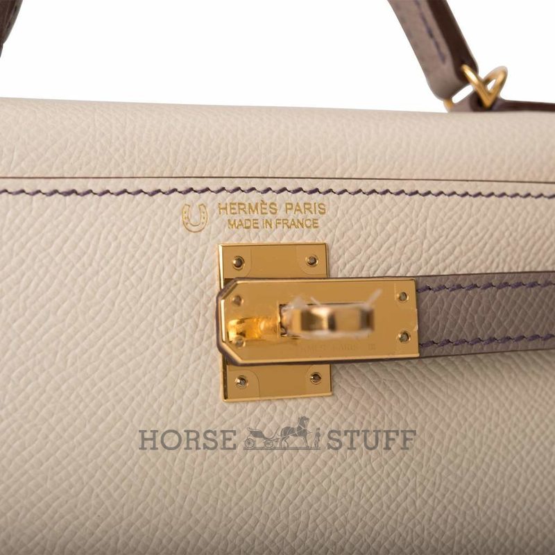 Hermès Kelly Sellier Mini II Special Order HSS Craie / Gris Asphalt GHW