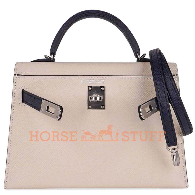 Hermès Kelly Sellier Mini II Special Order HSS Craie / Blue Indigo Epsom PHW