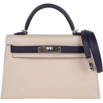 Hermès Kelly Sellier Mini II Special Order HSS Craie / Blue Indigo Epsom PHW