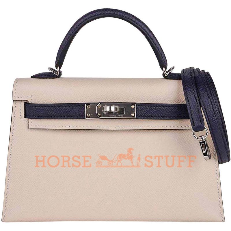 Hermès Kelly Sellier Mini II Special Order HSS Craie / Blue Indigo Epsom PHW