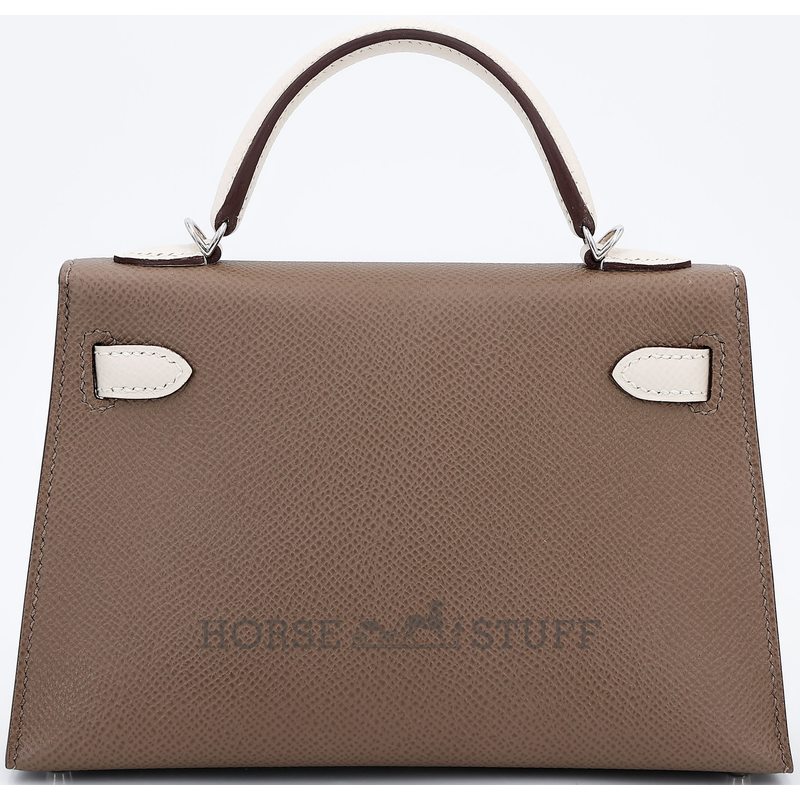 Hermès Kelly Sellier Mini II Special Order HSS Etoupe / Craie Epsom PHW