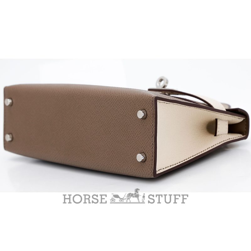 Hermès Kelly Sellier Mini II Special Order HSS Etoupe / Craie Epsom PHW