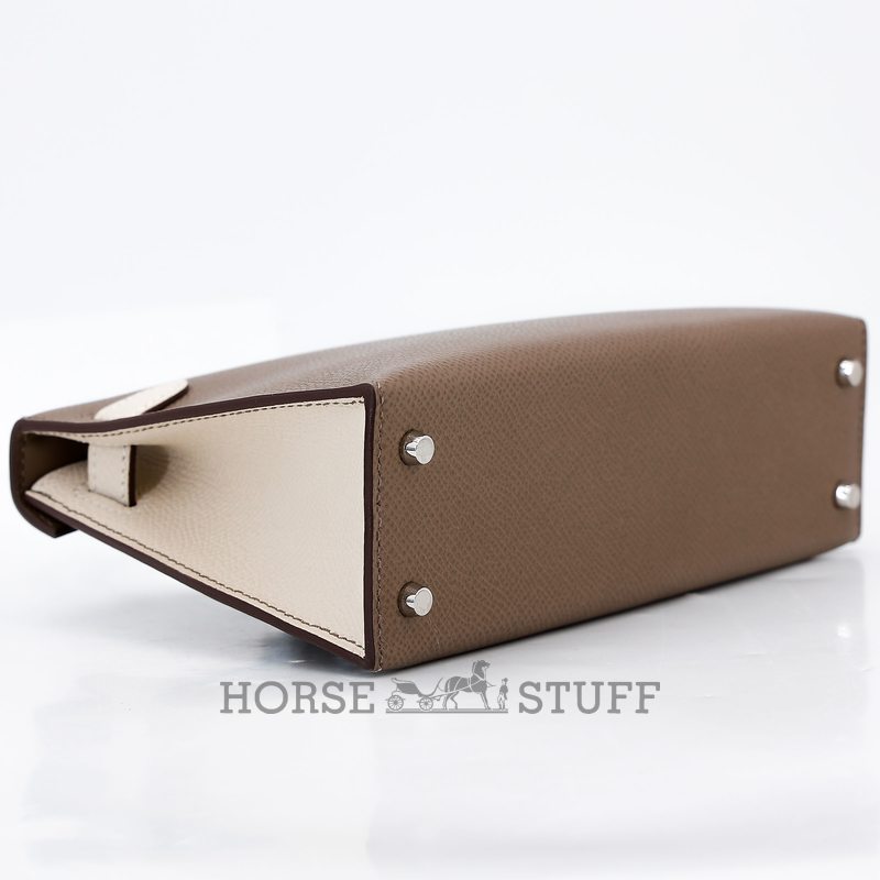 Hermès Kelly Sellier Mini II Special Order HSS Etoupe / Craie Epsom PHW