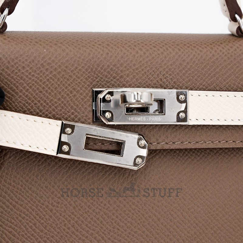 Hermès Kelly Sellier Mini II Special Order HSS Etoupe / Craie Epsom PHW