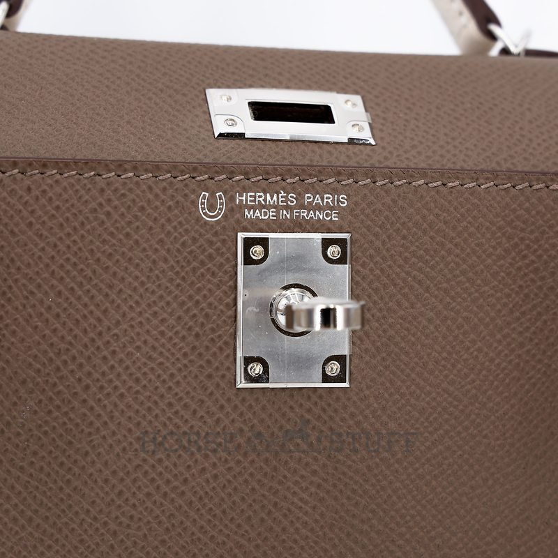 Hermès Kelly Sellier Mini II Special Order HSS Etoupe / Craie Epsom PHW