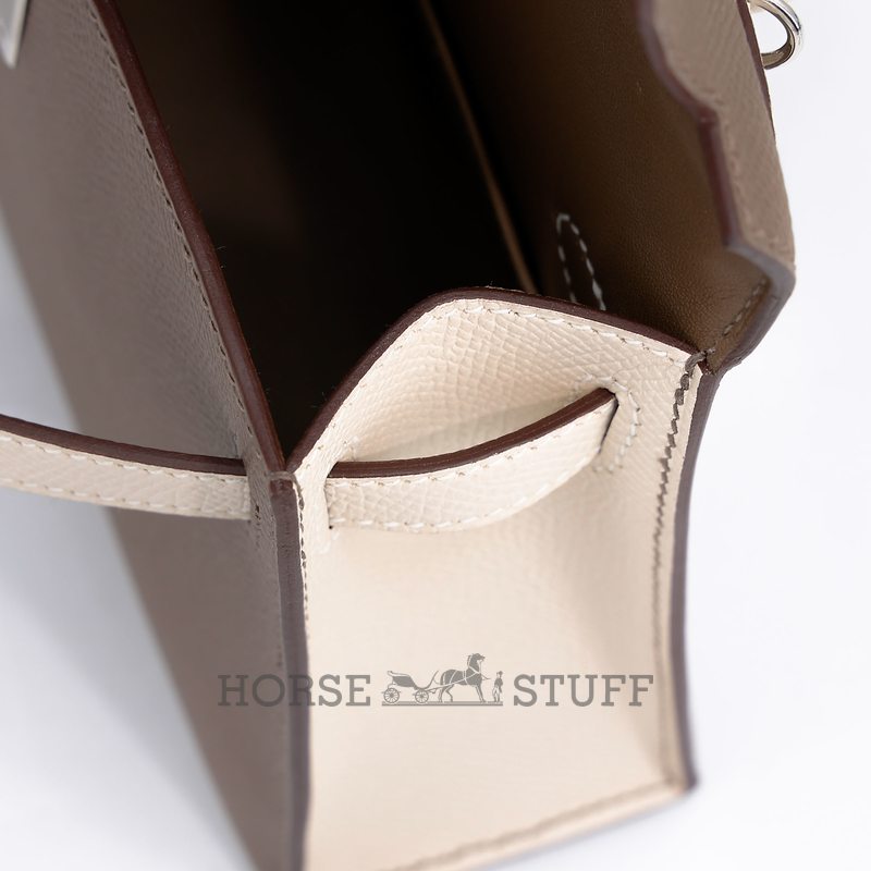 Hermès Kelly Sellier Mini II Special Order HSS Etoupe / Craie Epsom PHW