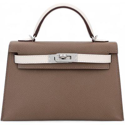 Hermès Kelly Sellier Mini II Special Order HSS Etoupe / Craie Epsom PHW