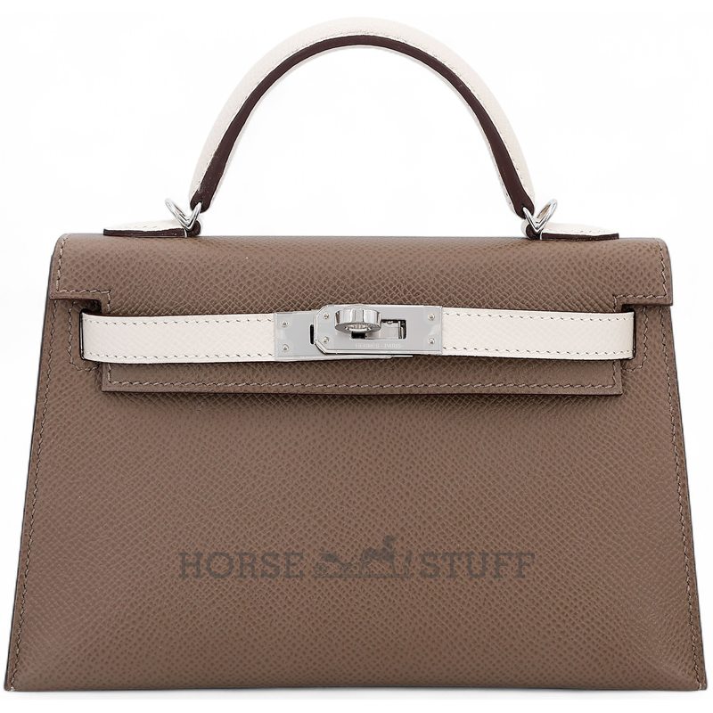 Hermès Kelly Sellier Mini II Special Order HSS Etoupe / Craie Epsom PHW