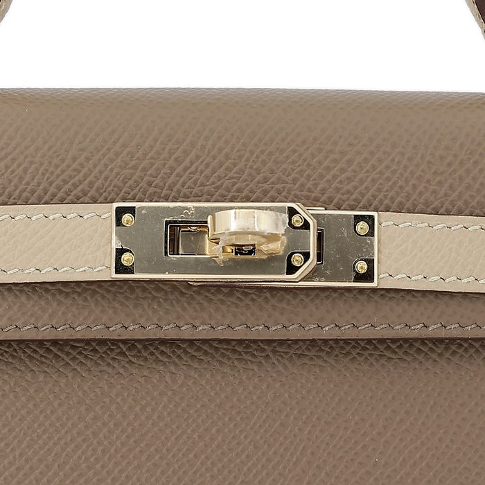 Hermès Kelly Sellier Mini II Special Order HSS Nata / Gris Mouette Epsom  GHW from 100% authentic materials!